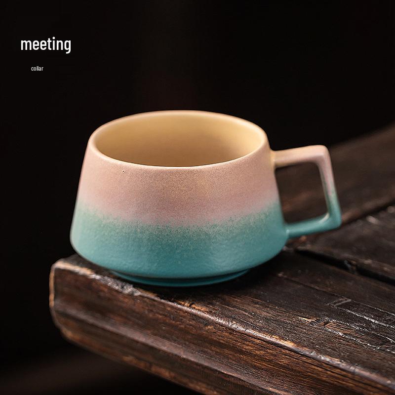 High-End Handmade Blue and Yellow Ceramic Coffee Cup & Saucer Set: Perfect for Housewarming, Weddings, or New Home Gifts
