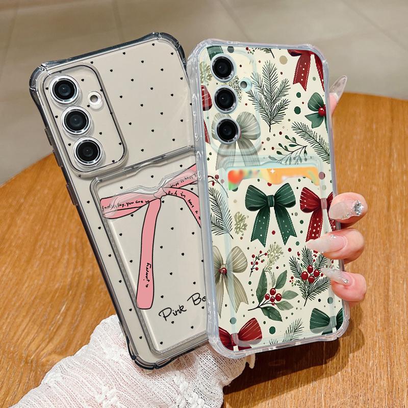 Bow Pattern Phone Case For Samsung Galaxy S26 S24 S23 Ultra S22 Plus S25 Edge S25 FE Shockproof Clear Card Bag Wallet Soft Cover