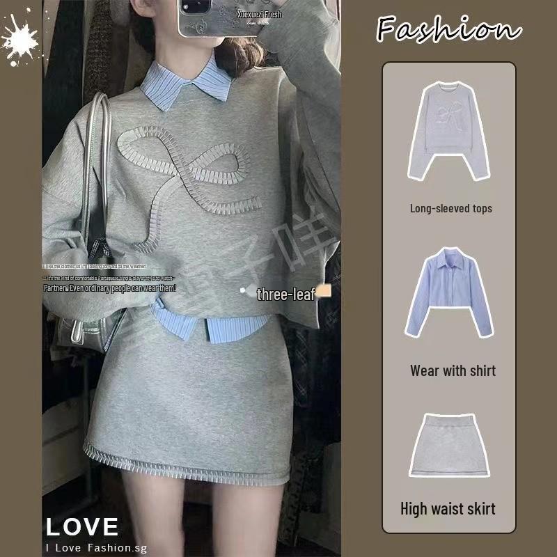 

Autumn 2025 College Style Sweatshirt and Short Skirt Set for Women L
