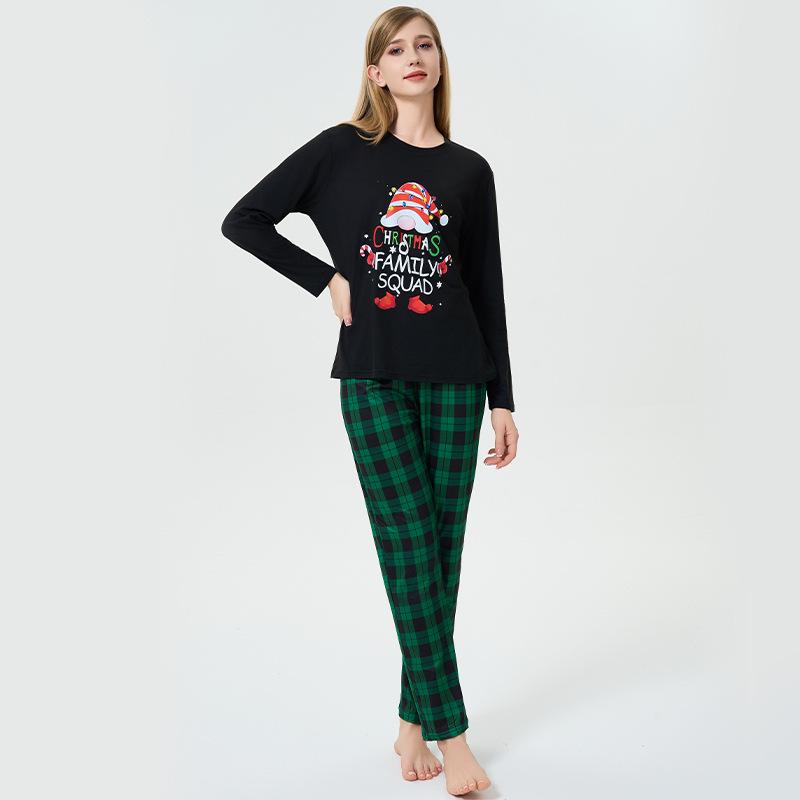 

European & American Style Autumn Thin Pajama Set with Christmas Hat & Gnome Print for Women XL (Women s)