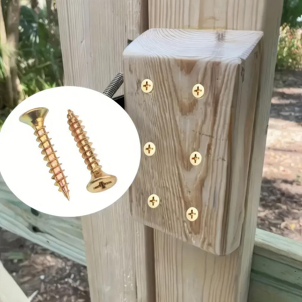 100 Self Tapping Screws In Golden Yellow Color, Easy To Install, Suitable for Outdoor Wood, Fence Yard Decoration