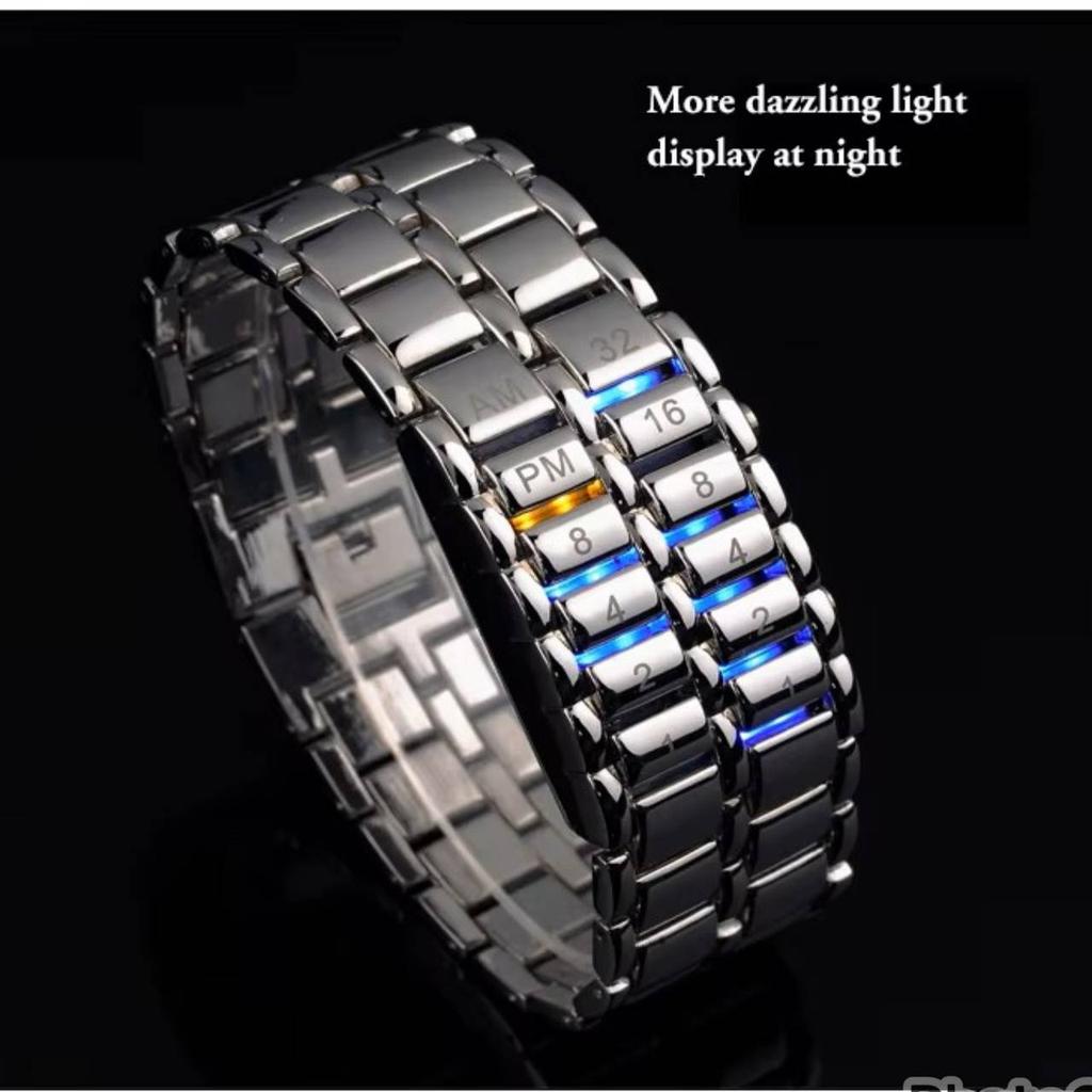Moda Lava Iron Samurai Saat Erkekler İkili LED Saatler Siyah Gümüş Paslanmaz Çelik Elektronik Bileklik Saatler LED Erkek Spor Kol Saatleri