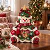 Cute Christmas Table Centerpiece Refillable Snowman Treat Holder, Plush Sitting Figure Candy Jar with Clear Heart Soft Decoration Window, 3D