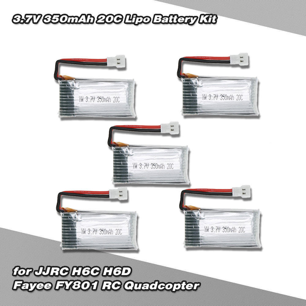 5Pcs 3.7V 350mAh 20C Lipo Battery Kit for JJR/C H6C H6D Hubsan H107C Fayee FY801 RC Quadcopter