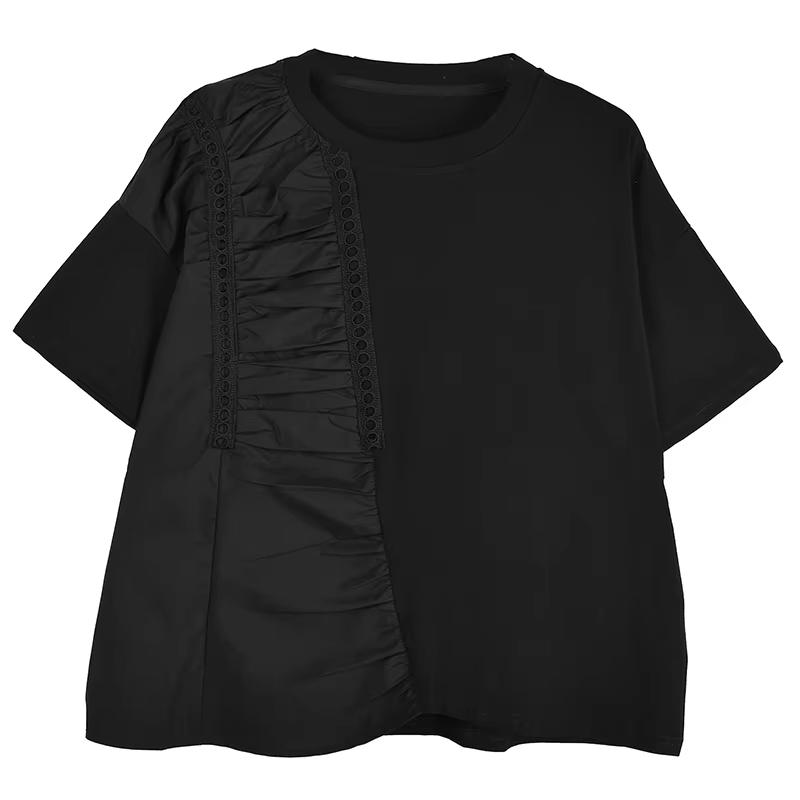 

Футболка XITAO с о-образным вырезом и складками, рукавом до локтя, GJ1134 One Size чёрный