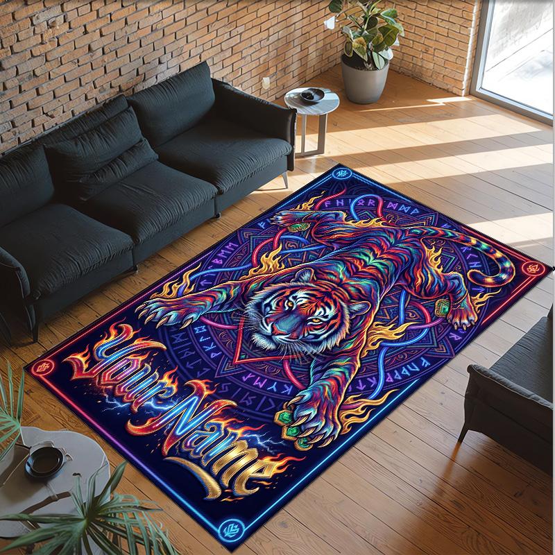Leopard Theme Crystal Velvet Floor Rug Personalized Custom Name Text Warm Carpet Home Decoration