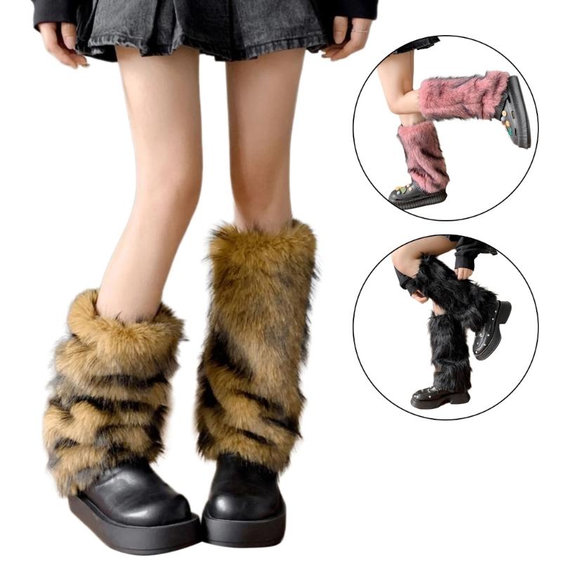 Women Cozy Winter Leg Warmers with Soft Furry Harajuku Fuzzy Plush Boot Cuffs Leg Covers for Indoor and Outdoor Use