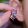 Elegant Classic Style Flower Shape Inlaid Shiny Purple Rhinestone Earrings  Delicate Accessory for Daily Wear