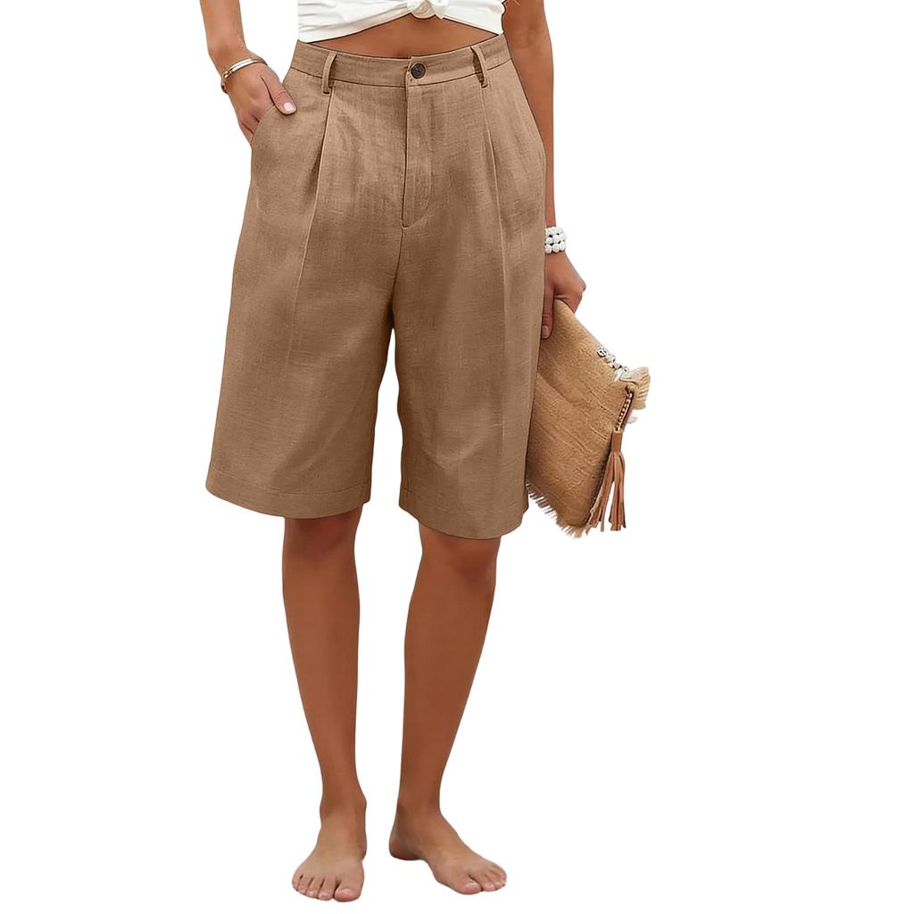 Women's Color Casual Fashionable Breathable Loose Cotton Linen Five Quarter Pants