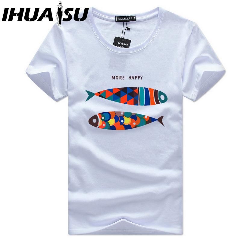 Футболка с коротким рукавом IHUASU из хлопка мужская модная свободная рубашка с коротким рукавом напечатанная сострадательная рубашка S белый 979₽