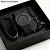 Temu Fashion Quartz Watch Set Trendy Black Watch Bracelet Ring Necklace Set Gift Box