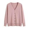 Women Long Sleeve V Neck Knitted Cardigan Solid Color Ribbed Trim Warm Sweater Coat Single Breasted
