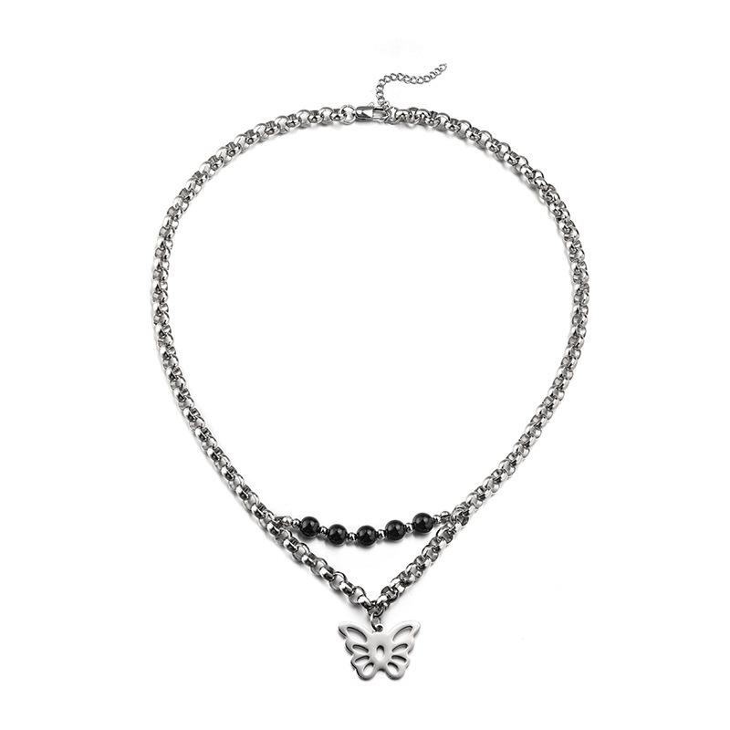 

Stainless Steel Double Layer Butterfly Pendant Necklace - Trendy Unisex Jewelry