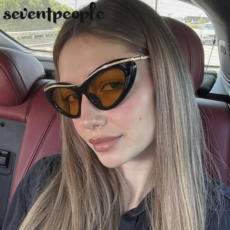 Sexy Cat Eye Punk Sunglasses Women  Luxury Brand Fashion Metal Small Frame Sun Glasses For Ladies Trendy Cateye Shades UV400