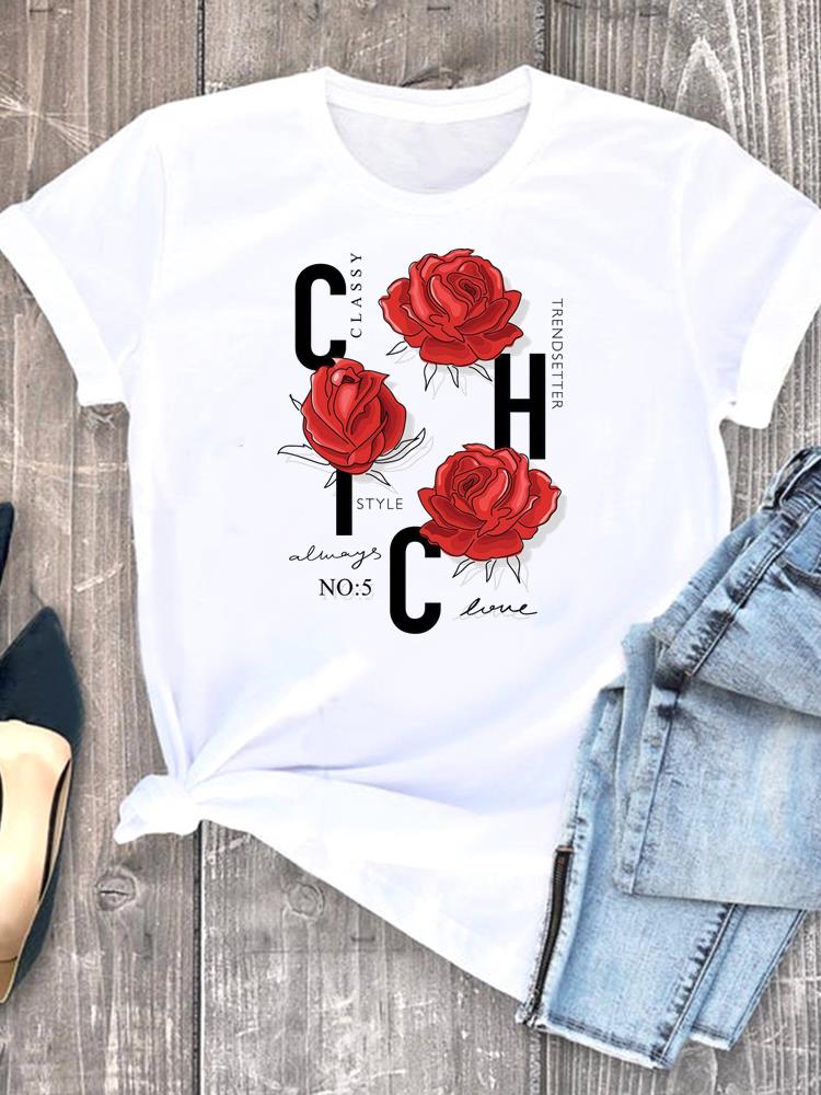 (Asian Size) Women Clothing Tee love cute Graphic T Shirt Fashion Casual Lady Female Top spring summer Printed Short Sleeve T-shirts