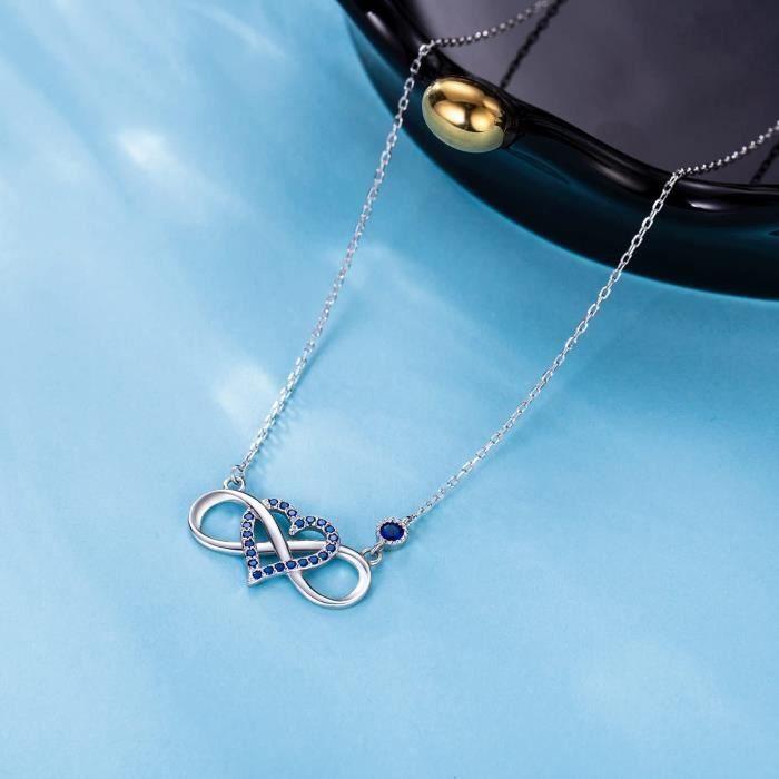 Collier - BlingGem - Coeur Infini - Argent 925 - Oxyde de Zirconium - Bleu