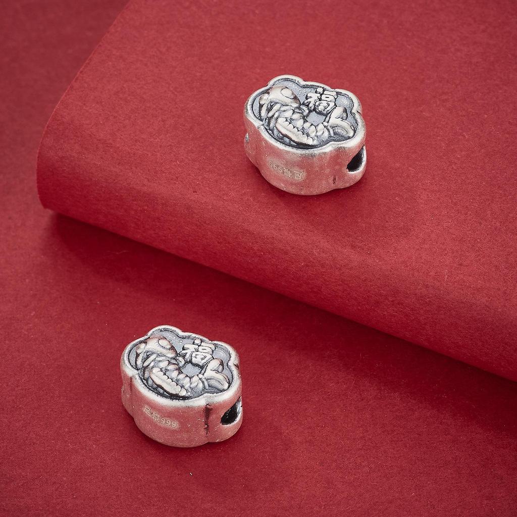 Sterling Silver 999 Koi Fish Luck Charm Spacer Bead for DIY Bracelets - Abundance Copper Coin Design.