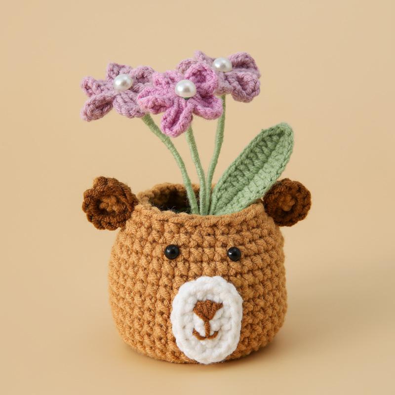 Mini Animal Crochet Potted Cute Handwoven Cartoon Flowers Creative Hand-knitted Car Home Desktop Shelf Decor Items Gift