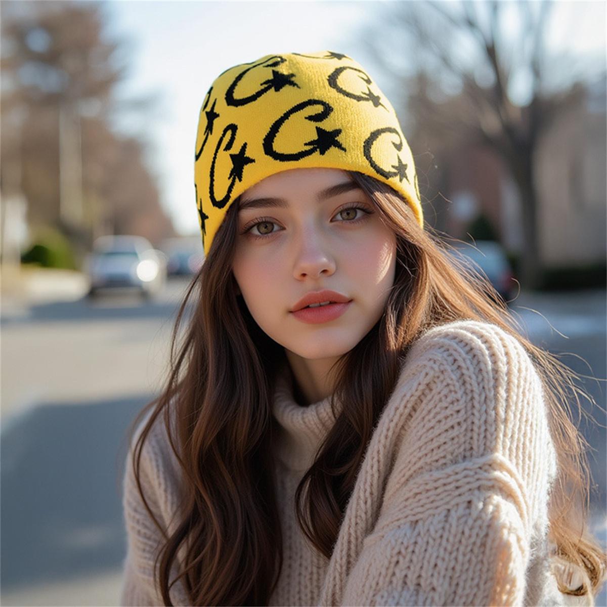 Модная хип-хоп вязаная шапка, повседневная жаккардовая шерстяная шапка, уличная холодостойкая и ветрозащитная шапка-мокасин