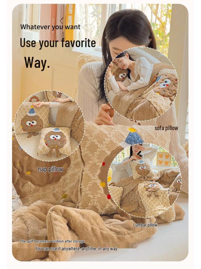 Winter Cartoon Kissen & Decke Kombi: Niedlich, Verdickt, Doppelte Verwendung für Auto oder Zuhause