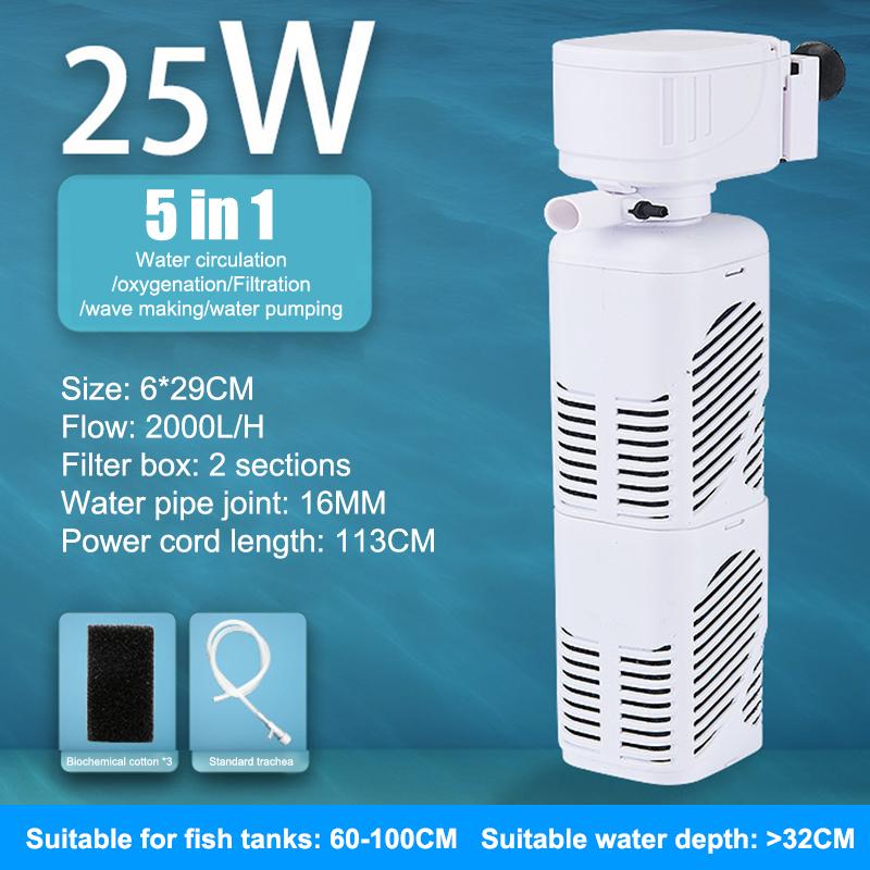 5 In 1 Aquarium Filter Pump Fish Tank Submersible Air Oxygen Aerator Aquarium Air Pump Water Circulation Changer Pump Wave Maker