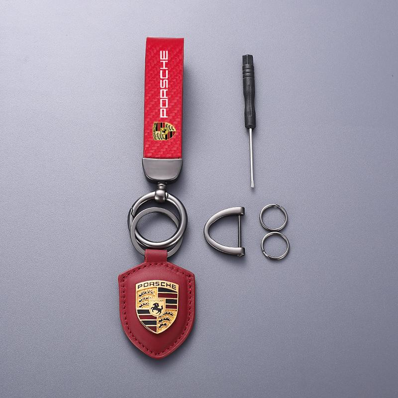 Kožený kľúčenka s emblémom Car Shield, kľúčenka z uhlíkových vlákien pre Porsche 911 718 Taycan Panamera Cayenne Macan Boxster Cayman Pajun