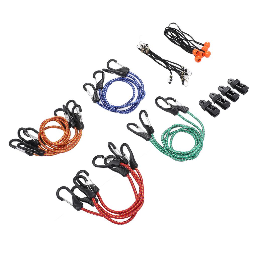 28 Pcs Set Bungee Cord High Elasticity Rubber Tie Down Strap with Hook for Luggage Camping Tent
