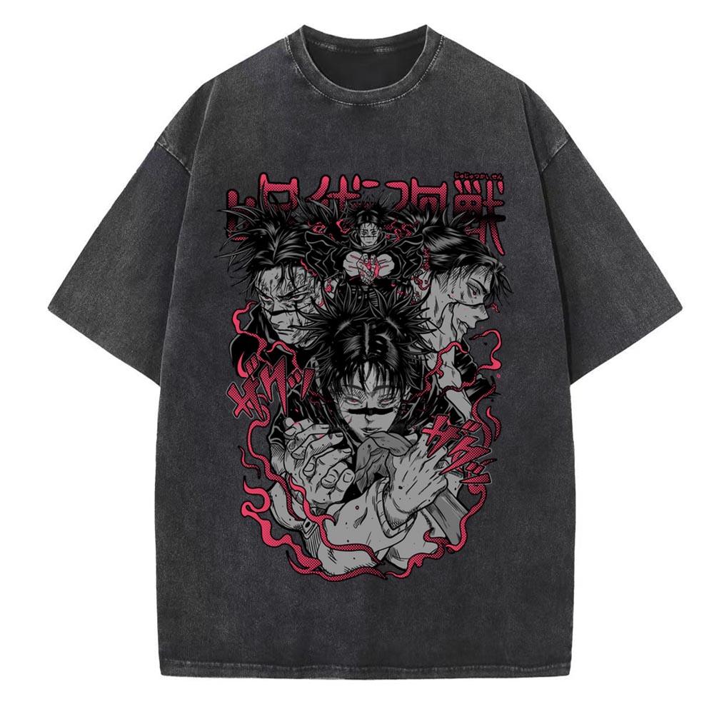 Anime Jujutsu Kaisen Bedrucktes T-Shirt für Herren und Damen Gewaschenes T-Shirt Hohe Qualität Vintage Baumwoll-T-Shirt Harajuku YK Tops