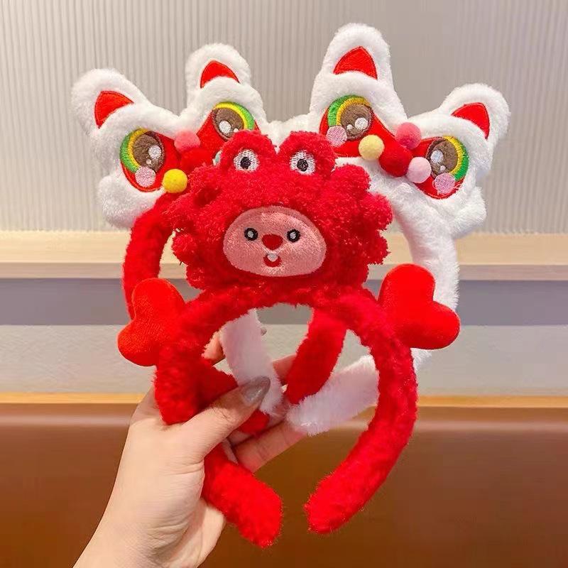 Red Cartoon Lion Headband - Chinese New Year Hair Accessory for Girls