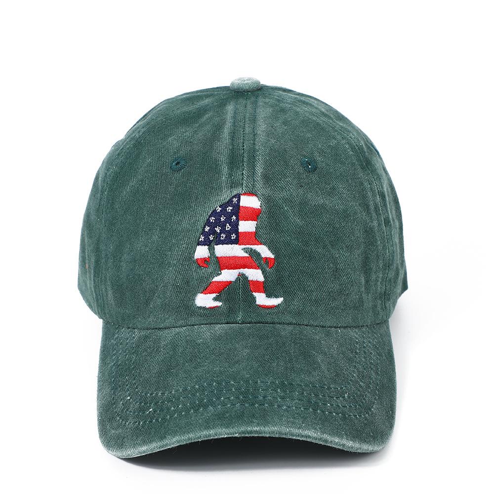 Washed American Flag Ape Man Embroidered Hat for Men and Women, Retro Foreign Trade Casual Versatile Baseball Hat, Adjustable
