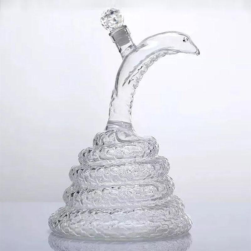 1000ml Liquor Bottles Snake Shaped Clear Whiskey Wine Decanter High Borosilicate Glass Zodiac Animal Wine Pot Craft Gift Decort