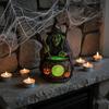 Whimsical Table Decor Halloween Witch Cauldron Lamp, Resin Statue Ornament, Spooky Decorative Living Room Shelf Accents Light for Desktop Decoration,