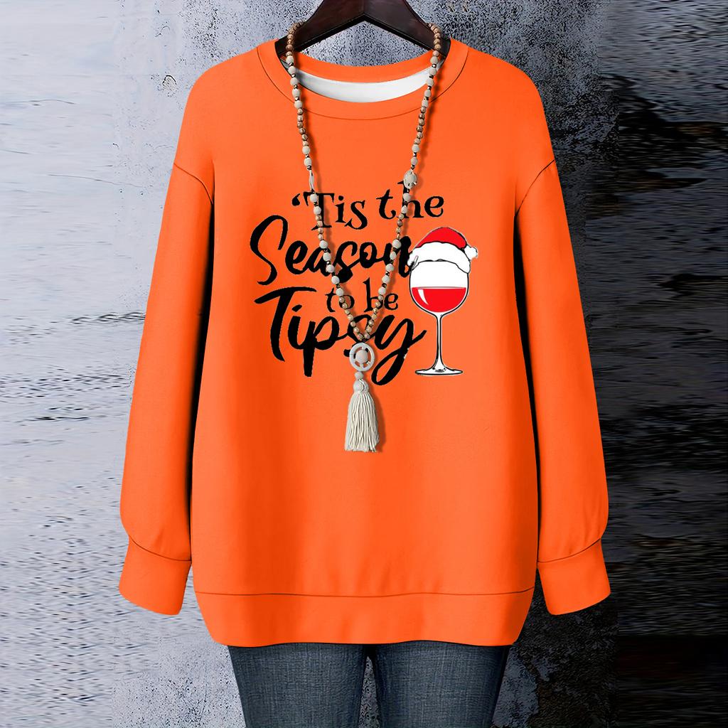 Ladies' Christmas Printed Round Neck Long Sleeved T-shirt Sweatshirt Top