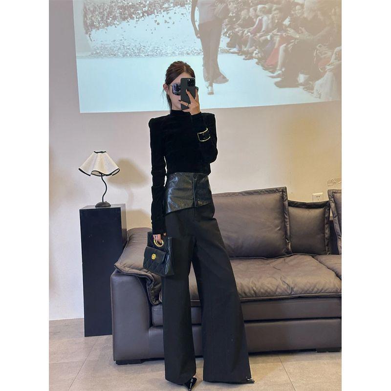 

Трендовый женский комплект в корейском стиле 2025 года: топ с длинным рукавом и брюки широкого кроя M (Recommended for 45-50 kg)