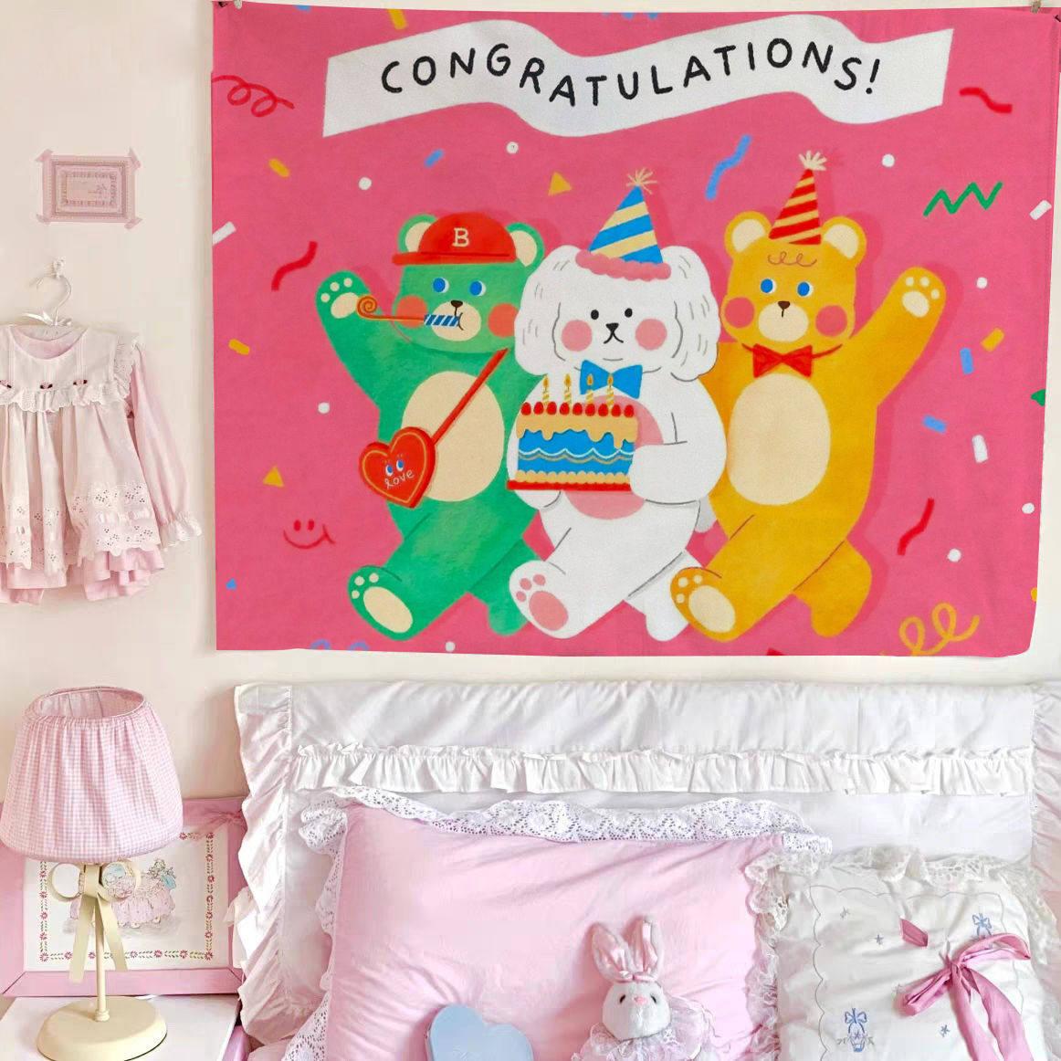 Cute Cartoon Minimalist Bedroom Wall Tapestry Lovely Dopamine Effect Home Background Living Room Decor 100X70CM