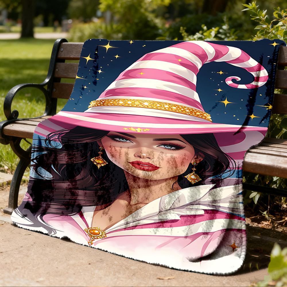 1pc Witch Hat Throw Blanket Polyester Fiber, Lightweight Flannel, Soft & Warm, All Season Use for Outdoor, Camping Digital Print