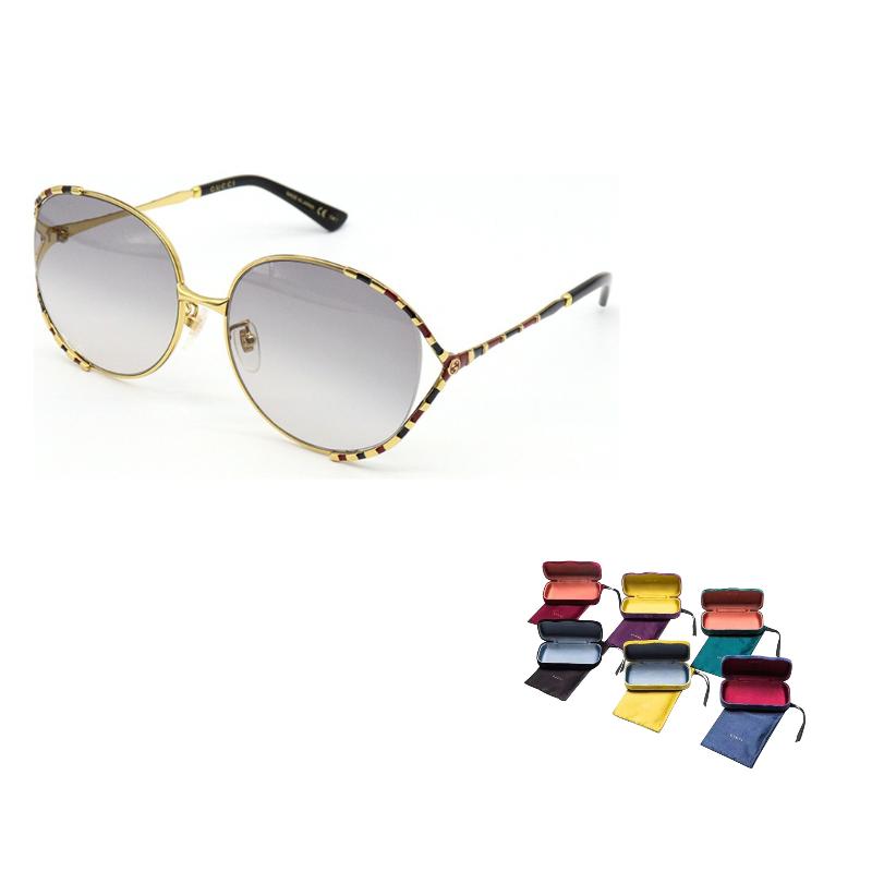 Gucci Metal Square Sunglasses Women sunglasses Gold Black Gray GG0595S