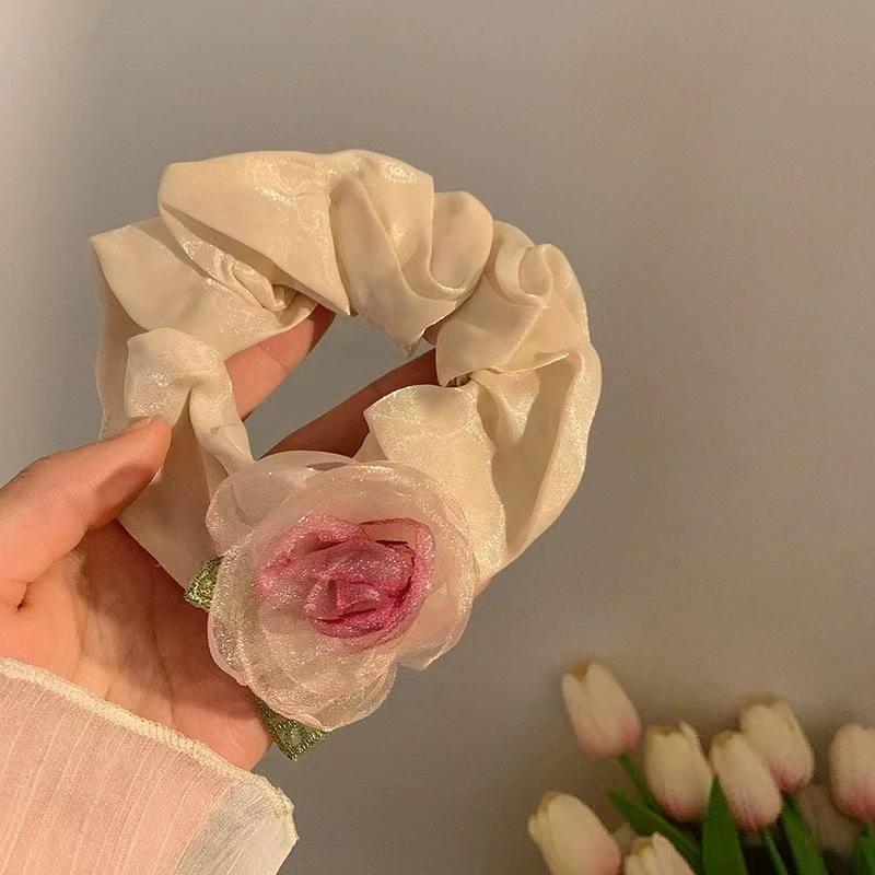 Elegant French Style Mesh Rose Hair Clip Women Headwear Vintage Floral Scrunchie Hairpin for Bride Wedding Party Favor for Guest
