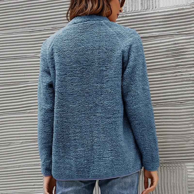 Nuevas chaquetas casuales cálidas de moda para mujer de otoño e invierno, abrigos casuales sueltos de color sólido con bolsillos, blusas de mujer de talla grande