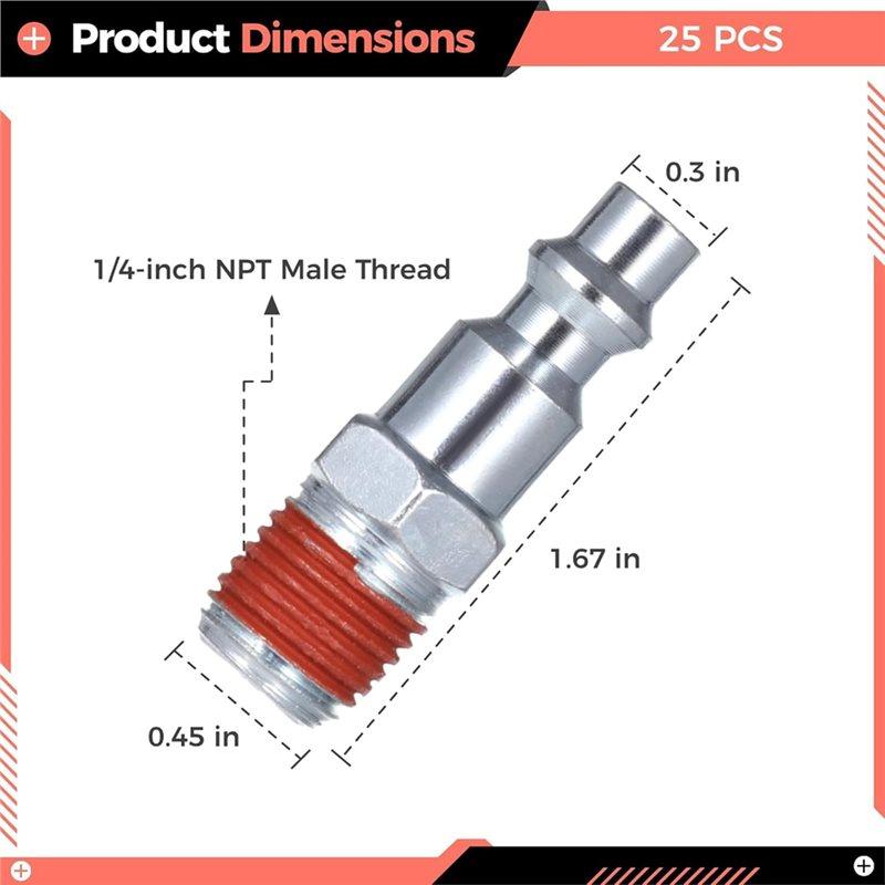 A84E-Quick Connect Adapters 25 PCS 1/4 Inch NPT Male Industrial For Air Plugs For Air Compressors