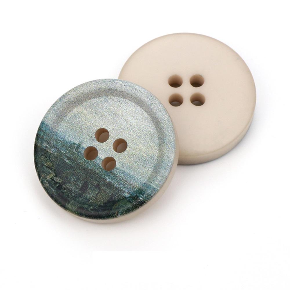 Resin Round 4 Holes Buttons Landscape Print 21Mm-34Mm Diy Handmade Sewing Accessories For Clothing Decorative Buttons Tool 5Pcs
