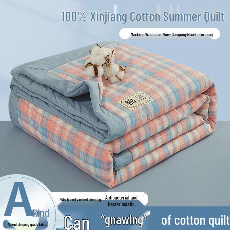 Class A Xinjiang Cotton Summer Quilt - Pure Cotton Filling, Washable, Ideal for Dorms & Single Beds