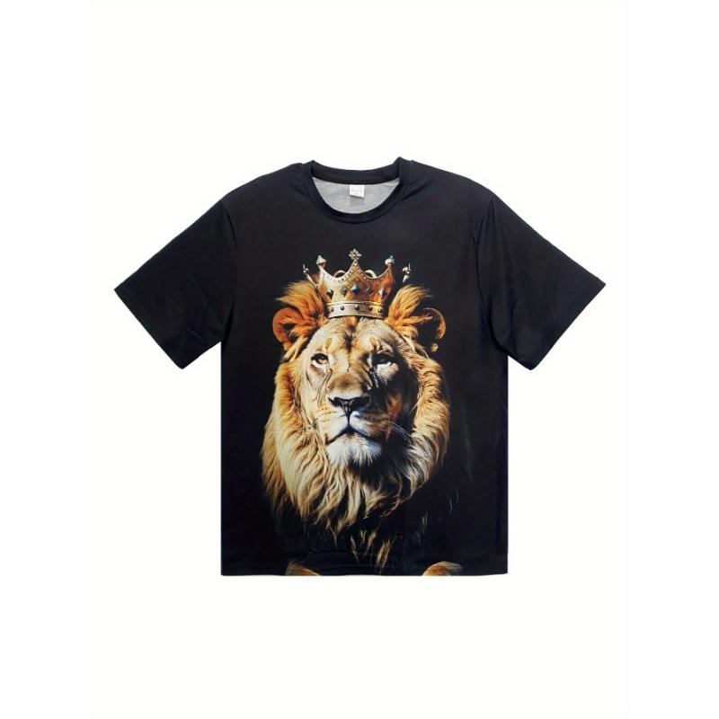 Heren Kroon Leeuw 3D Geprint T-shirt Casual Korte Mouw Ronde Hals Top Cool Gouden Koning Kroon Dier Grafisch T-shirt Luxe Streetwear Zomer Mode