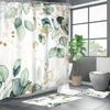4Pcs Shower Curtain Set with Non-Slip Bath Mat, Toilet Lid Cover, Contour Rug & 12 Hooks, Bathroom Decor