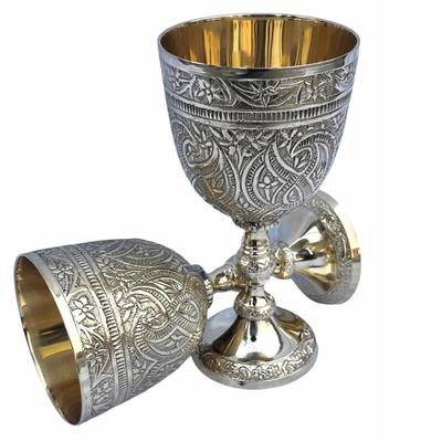 Engraving Brass Goblet Glass Engraved Handmade Royal King Wine Cup Royal 6 Inch Goblet Glass Brass Decor