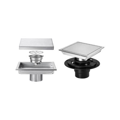 Bathroom Floor Drain In Grade 304 Steel, Square Shower Fixture for Routing Shower Water Toward the Drain Line Opening