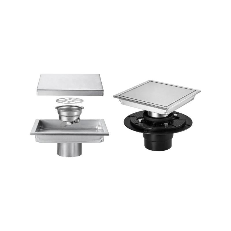 Square Bathroom Water Outlet in Grade 304 Steel, Shower Fixture for Directing Water toward the Drain Line Opening Area