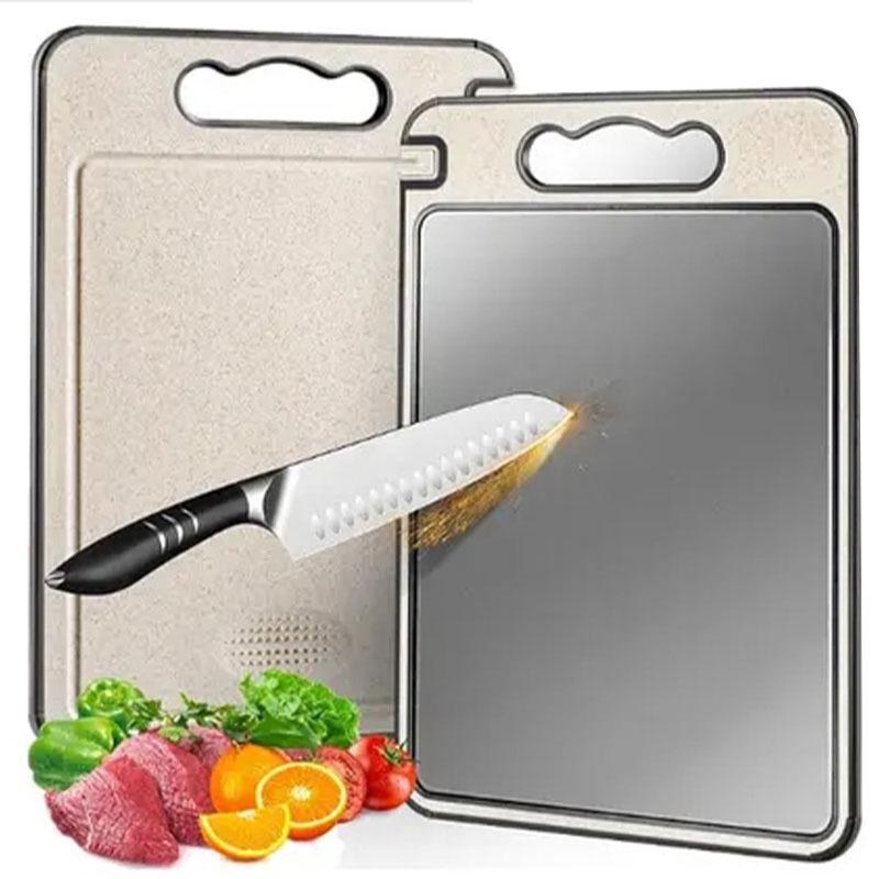 Dual-Sided Titanium & Stainless Steel Cutting Board with Wheat Straw 304