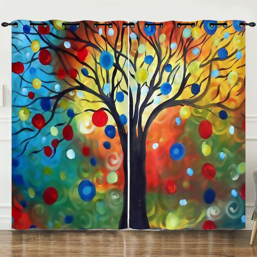 Curtain Wish Tree Owl 3D Digital Printing Blackout Curtain Punching