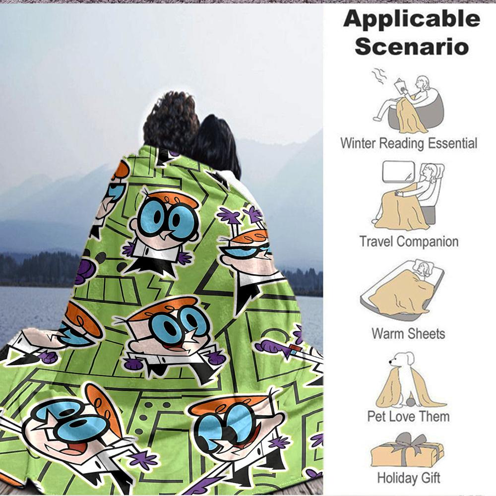 1pc Dexter's Laboratory Cozy Print Blanket Lightweight Warm Flannel Throw Blanket For Sofa, Bed, Living Room